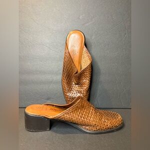 Romano Sara Brown Woven Leather Mules Size 8